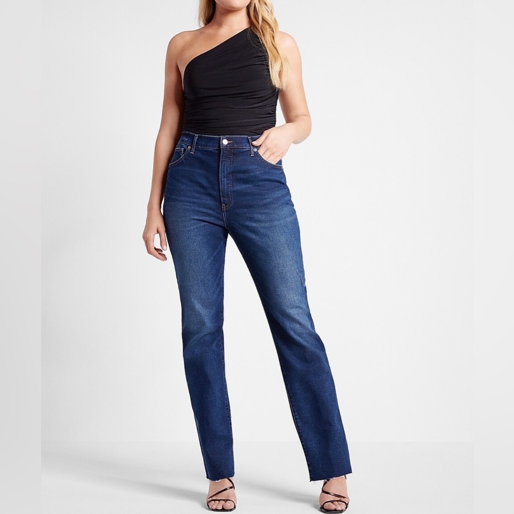 Express Super High Waisted Raw Hem Modern Straight Jeans / pre-owned